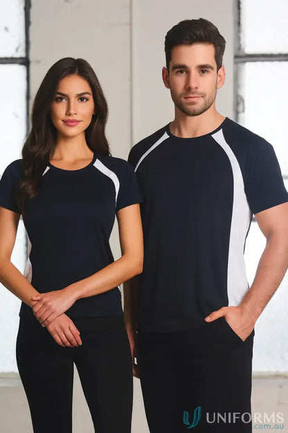 Two people wearing matching Noosa Performance Tee and ultra-light mesh athletic gear