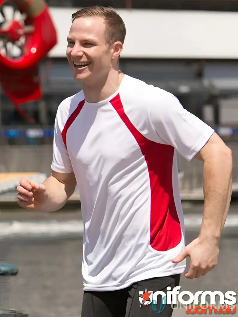 White and red Sprint Tee athletic t-shirt ideal for work uniforms or sportswear