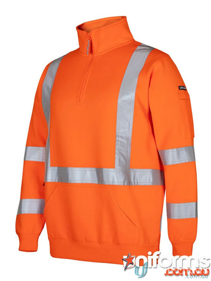 Orange high-visibility quarter-zip sweatshirt from NSW QLD Rail QLD Rail line-up