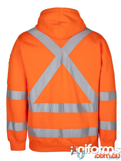Orange hooded safety sweatshirt with reflective tape for NSW QLD Rail workers