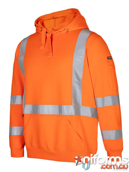 Orange hooded safety sweatshirt with reflective tape for NSW QLD Rail workers