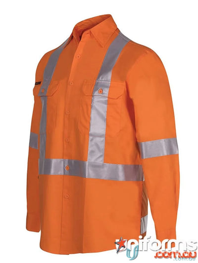 Orange long-sleeved hi-vis work shirt from NSW/QLD Rail X-Back Workwear collection