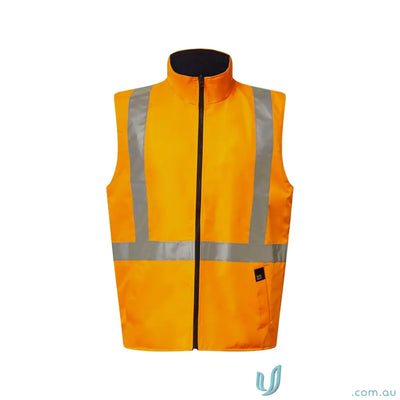 Orange reversible fleece vest for NSW Rail workers with reflective stripes and zipper