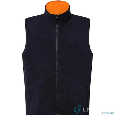 Dark blue reversible fleece vest with orange collar for NSW Rail workers