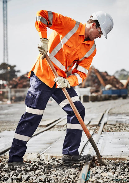 Construction worker in NSW Rail HiVis BioMotion X Back LS Shirt with taped long sleeve