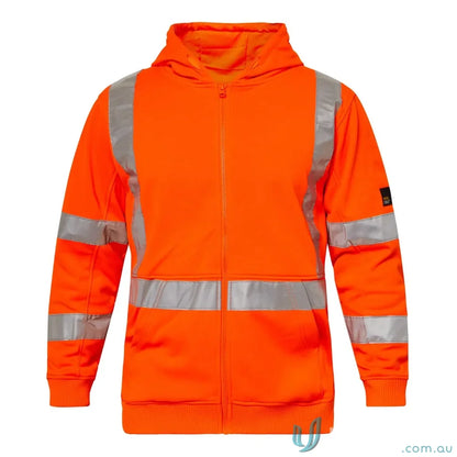 Orange hi-vis hooded jacket on NSW Rail Hoodie with X-TAPE for rail workers