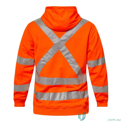Orange NSW Rail Hoodie with X-TAPE and reflective stripes, perfect for rail workers