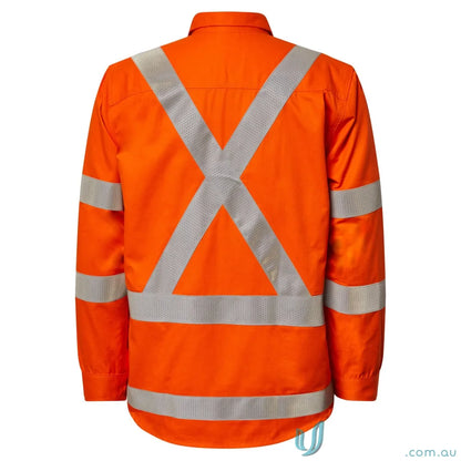 NSW RAIL high-visibility orange work jacket with perforated reflective tape and twin needle stitching