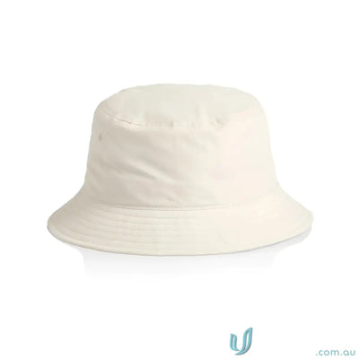 Plain off-white nylon bucket hat with stitched brim, lightweight quick-dry recycled nylon
