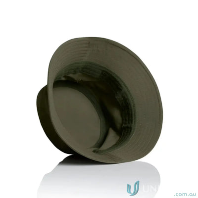 Dark olive green nylon bucket hat, quick-dry recycled nylon design for outdoor use