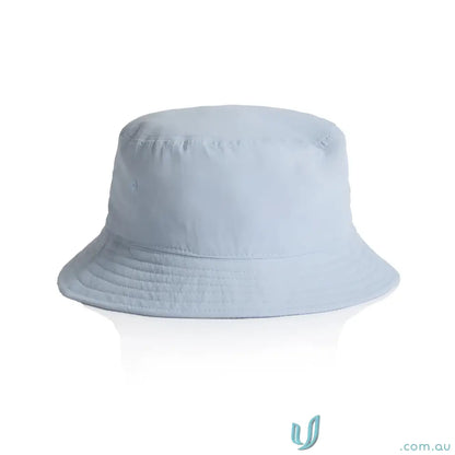 Light blue nylon bucket hat with stitched brim, quick-dry recycled nylon material