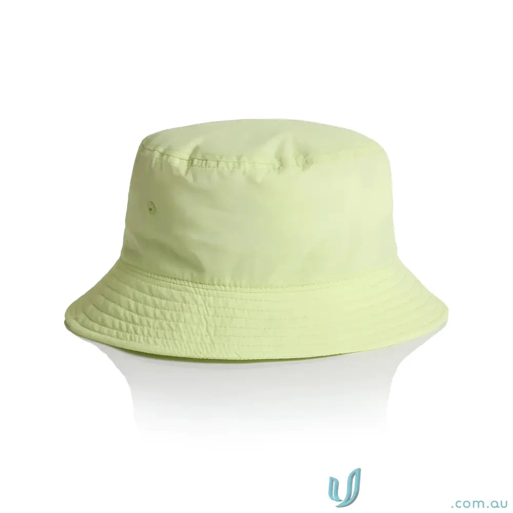 Light yellow-green nylon bucket hat with stitched brim, quick-dry recycled nylon style