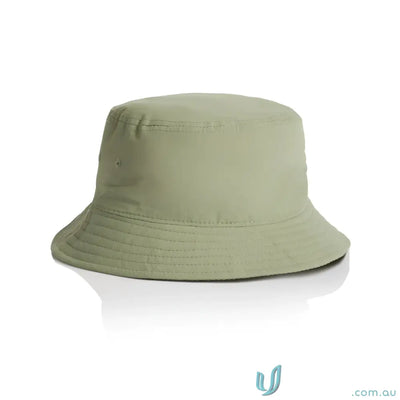 Light green nylon bucket hat with stitched brim, quick-dry recycled nylon design