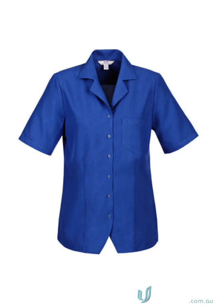 Blue short-sleeved button-down shirt from Oasis Plain Overblouse collection made with Biz ComfortCool™ fabric