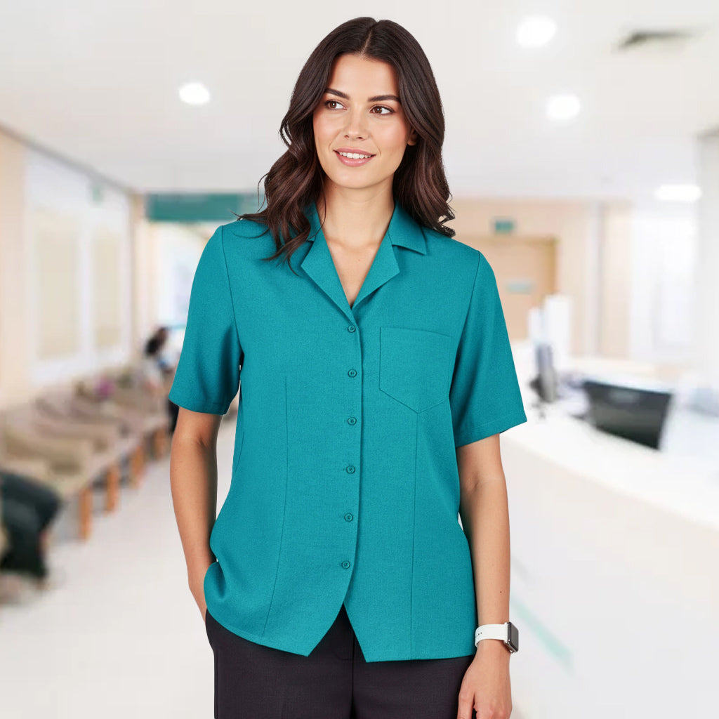 Teal Oasis Plain Overblouse with collar and chest pocket