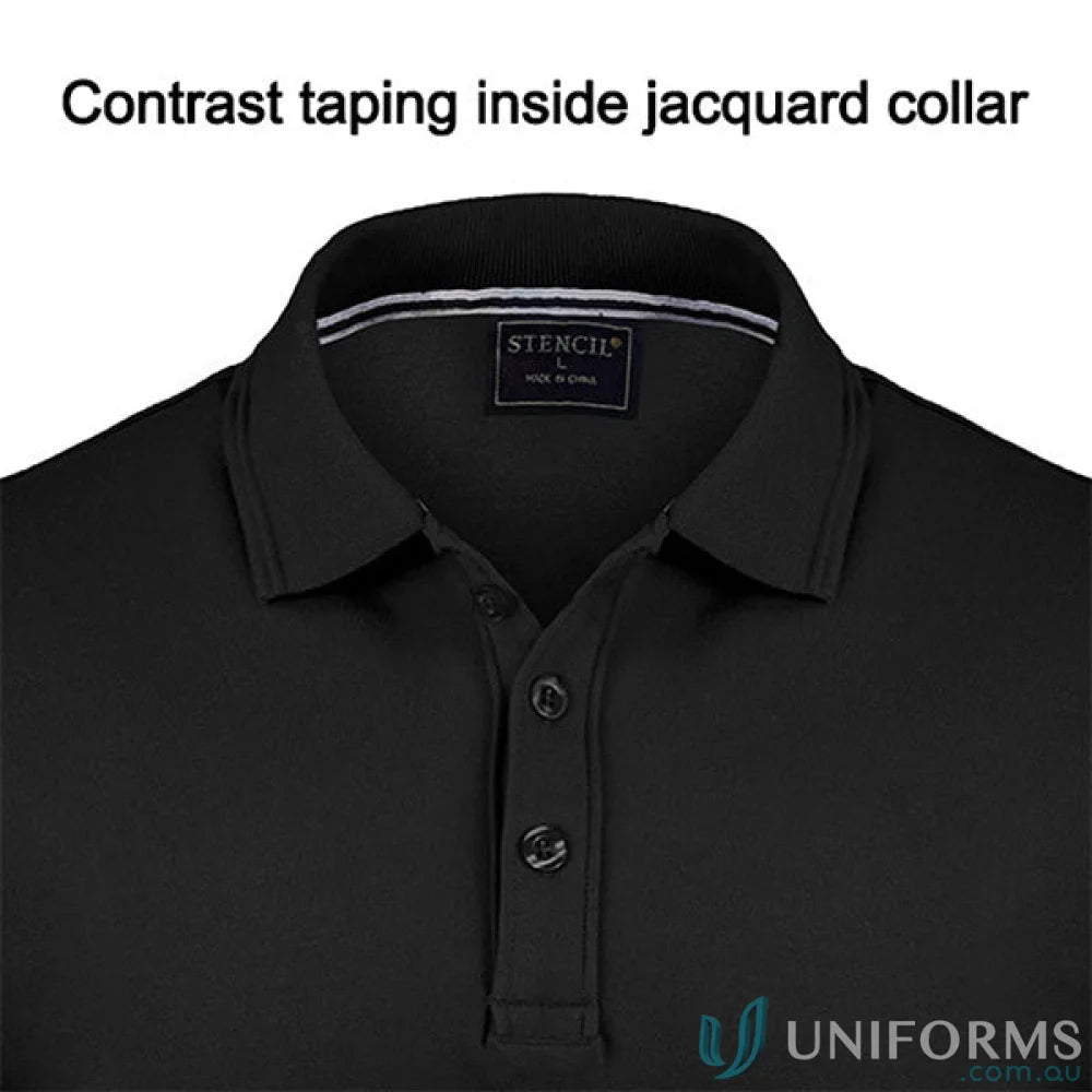 Oceanic Polo black workwear polo shirt with contrast-taped jacquard collar for uniforms