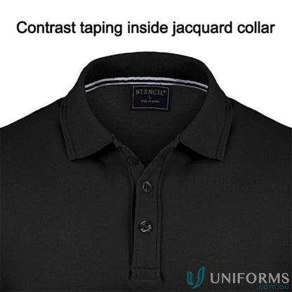 Oceanic Polo black workwear polo shirt with contrast-taped jacquard collar for uniforms