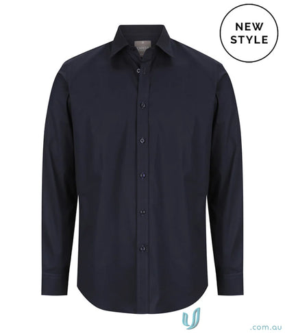 Navy long-sleeved Olsen Cotton Stretch Shirt in slim fit for a casual look