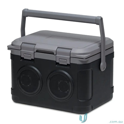 Black and grey On‑Ice 21L Portable Cooler with Bluetooth speaker and brandable surface