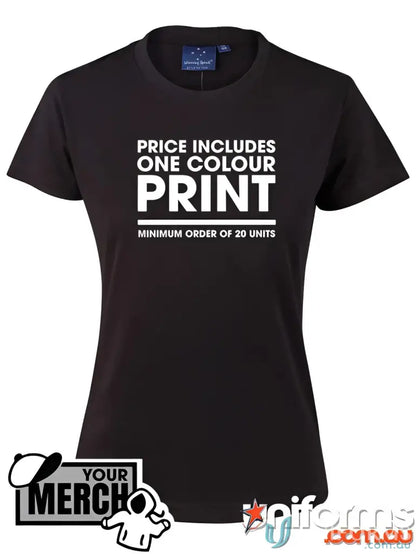 Black combed cotton t-shirt from the One Colour Print Ladies Semi Fit Tee collection, perfect for uniforms and workwear