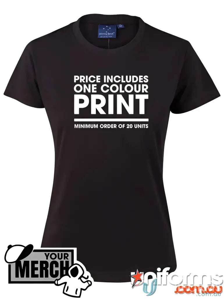 Black combed cotton t-shirt from the One Colour Print Ladies Semi Fit Tee collection, perfect for uniforms and workwear