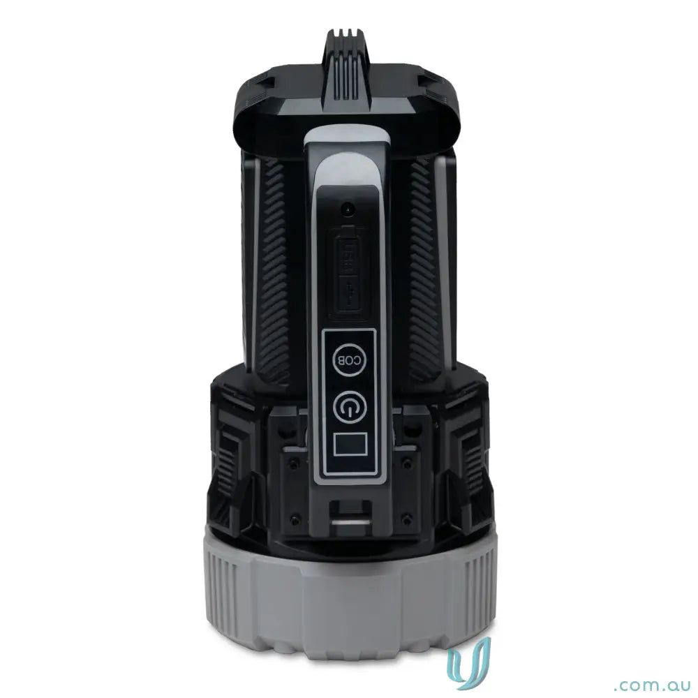 Black steel grey portable power station with COB LED and multiple control buttons