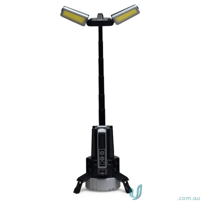 OptiBeam COB LED work light with adjustable tripod and black steel grey finish