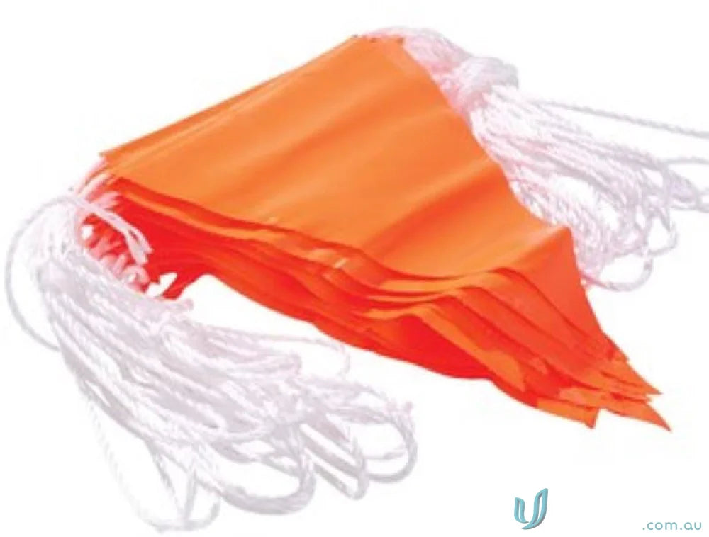 Orange Bunting Flag Line with white string, perfect for uniforms or festive workwear
