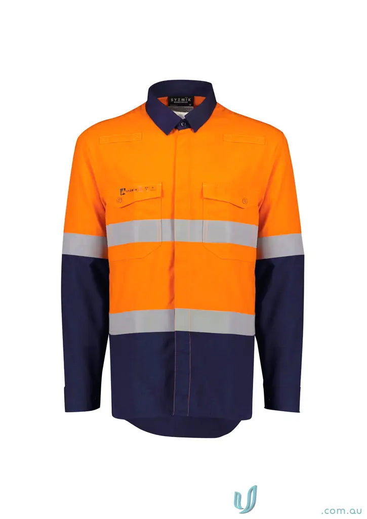 Orange Flame Lightweight Ripstop Spliced Hoop Shirt with reflective stripes for demanding work environments