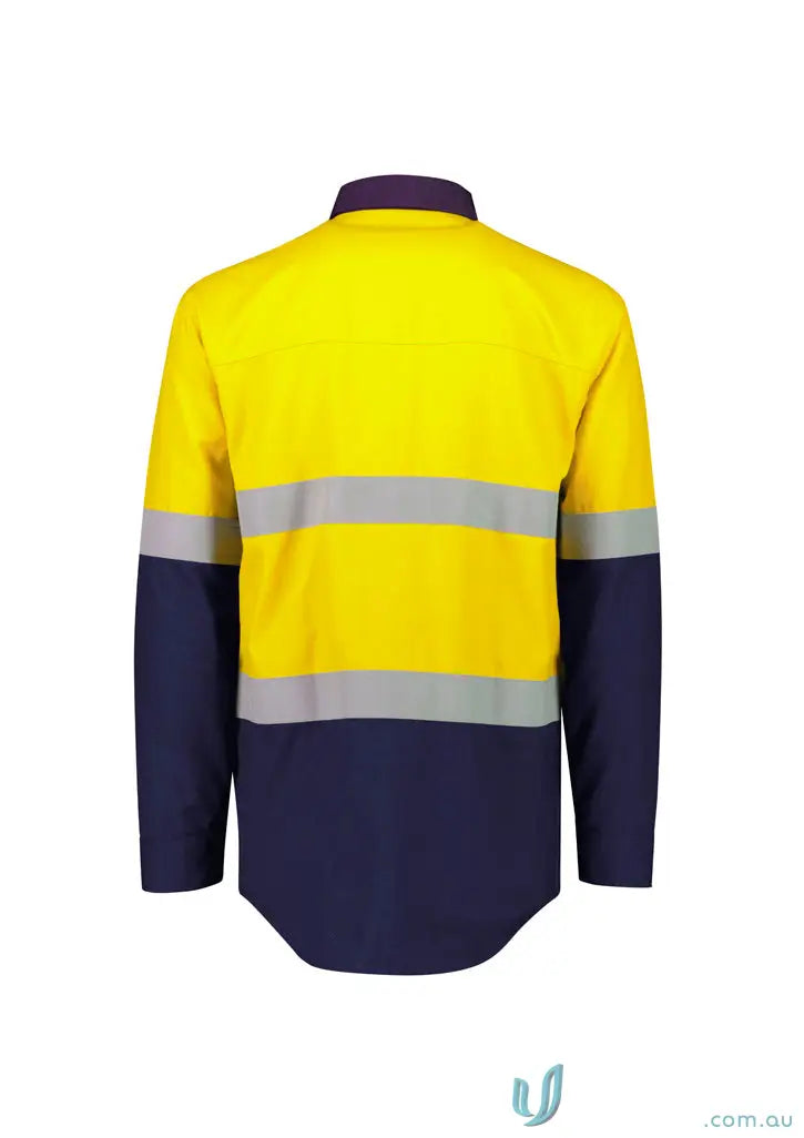 Yellow and navy long-sleeved ripstop spliced shirt with reflective stripes for demanding work environments