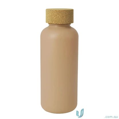 Organic 650ml water bottle with natural cork lid made from sugar cane fibers
