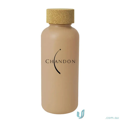 Organic 650ml beige water bottle with natural cork cap made from sugar cane