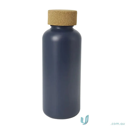 Blue organic 650ml water bottle with natural cork cap made from sugar cane eco-friendly