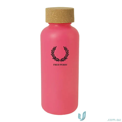 Pink Fred Perry water bottle with natural cork lid, organic 650ml eco friendly style