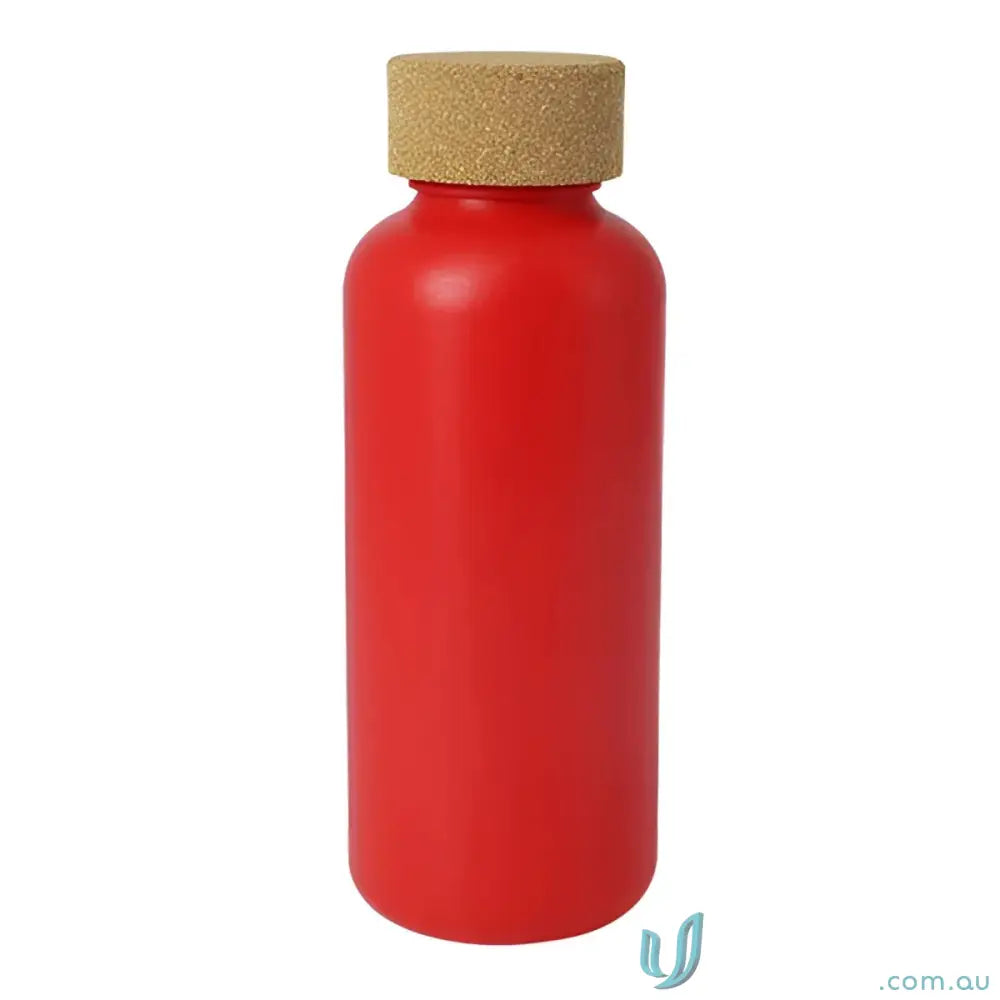 Red organic 650ml eco friendly water bottle with natural cork and sugar cane cap