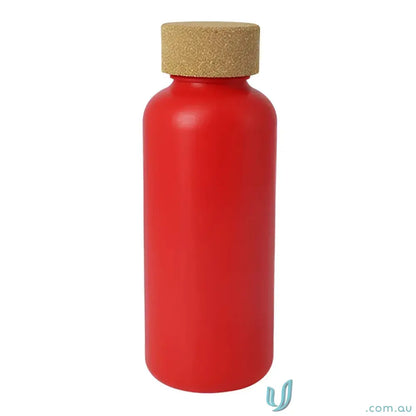 Red organic 650ml eco friendly water bottle with natural cork and sugar cane cap