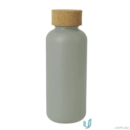 Gray organic 650ml eco water bottle with natural cork cap made from sugar cane