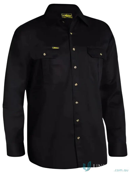 Original Cotton Drill LS Shirt in black with gold buttons and chest pockets