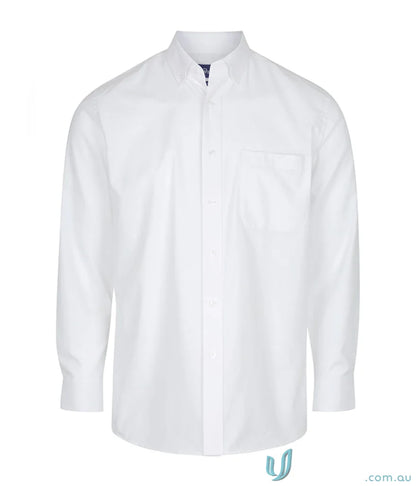 White long sleeve shirt with Oxford weave, easy iron LS Shirt for stylish comfort