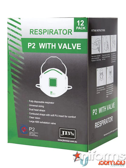 Box of P2 respirators with valves for workwear and work uniforms protection