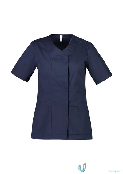 Navy blue Parks Zip Front Crossover Scrub Top with SilverPlus antibacterial, CST240LS