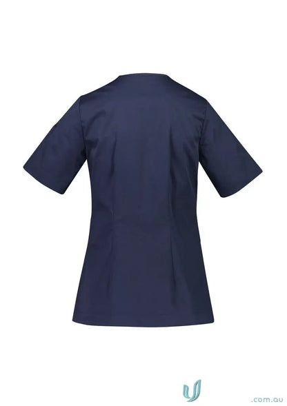 Navy blue Parks Zip Front Crossover Scrub Top with silverplus® antibacterial treatment and double-tacked stress points
