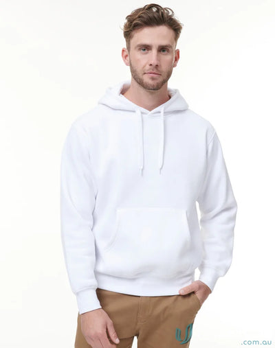 White hooded sweatshirt from Passion Fleece Hoodie featuring hood lining and unisex style