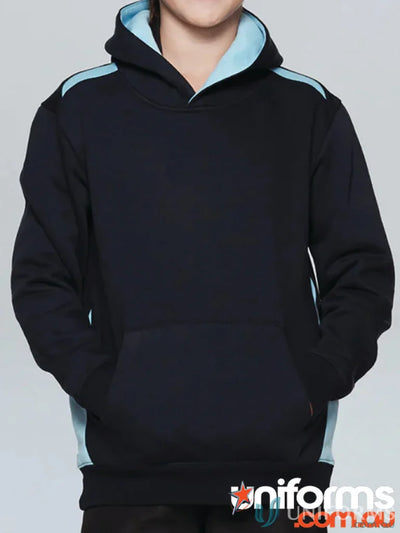 Black and light blue Paterson Kids Hoodie with soft brushed fabric and contrast panels