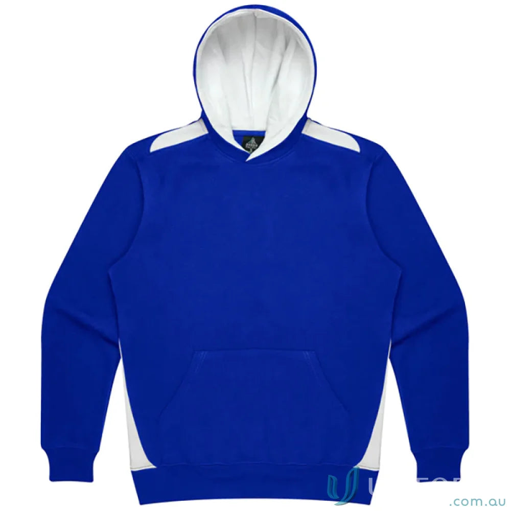 Blue and white Paterson Kids Hoodie with soft brushed fabric and contrast panel design