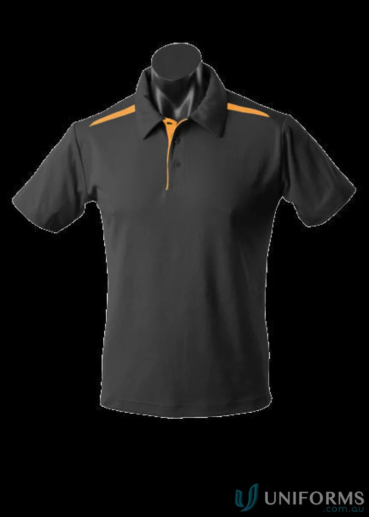 Black Paterson Polo shirt with orange accents, made from comfy fabric perfect for uniforms and workwear