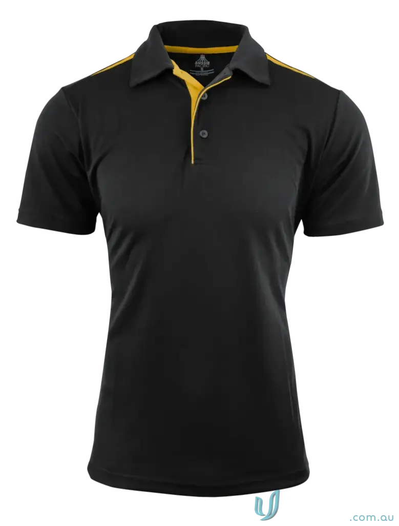 Paterson Polo black fabric polo shirt with yellow trim, great for uniforms and workwear