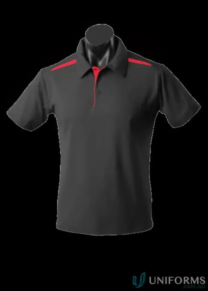 Black Paterson Polo shirt with red accents, perfect for workwear and uniforms
