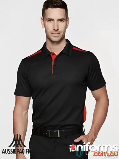 Black and red Paterson Polo shirt made from comfy fabric, perfect for uniforms or workwear