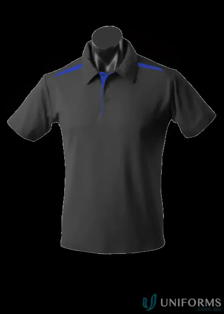 Gray Paterson Polo with blue accents, ideal for uniforms and comfortable workwear